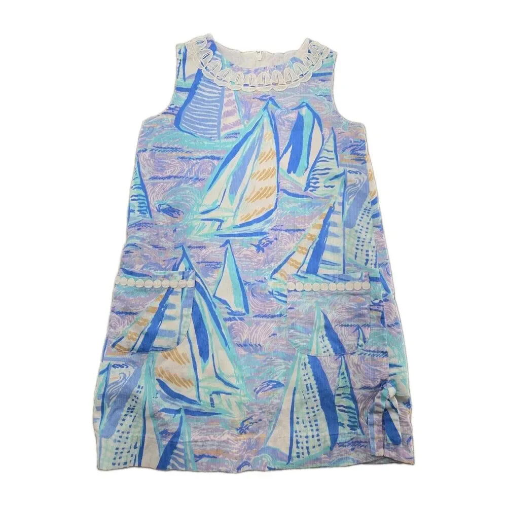Lilly Pulitzer Girls Classic Shift Dress Girls 8 Aboat Time Purple Sail Boats